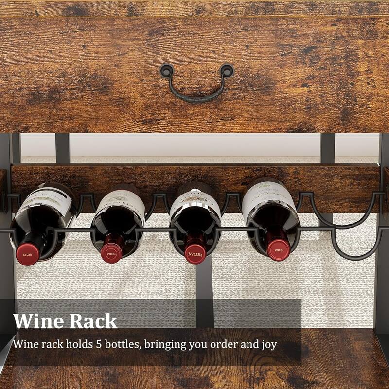 Dining Table Set with Benches, Storage Drawers and Wine Rack, Ideal for Small Dining Room or Kitchen
