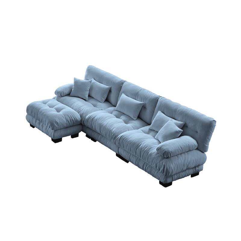 GDFStudio - Octavian Chenille 3-Seater Cloud Sofa with 1 Convertible Ottoman