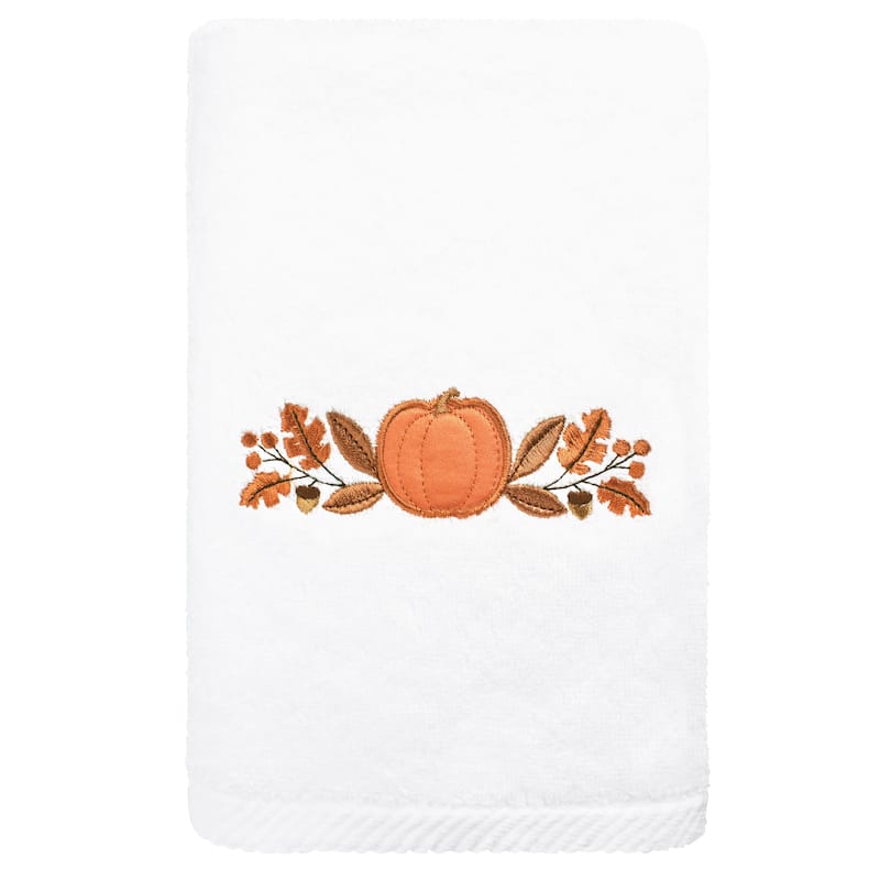 Authentic Hotel and Spa Harvest Bounty - Embroidered Luxury 100% Turkish Cotton Hand Towel - White