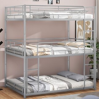 Silver Full Steel Triple Bunk Bed with Guardrails, Ladders, Convertible