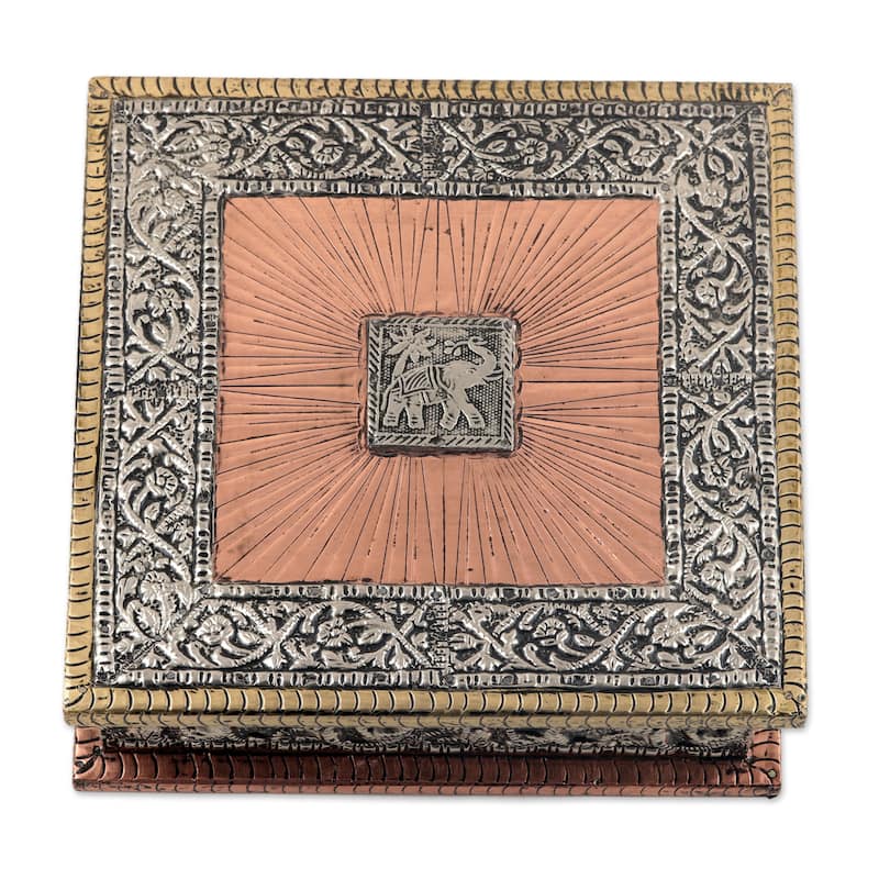 Novica Handmade Royal Greetings Embossed Metal Jewelry Box