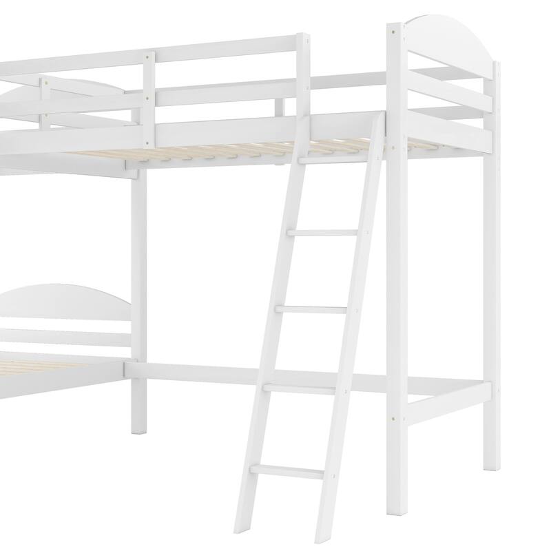 Twin L-Shaped Bunk Bed with Trundle, Wood Platform Bed Frame 2 Bunk Bed with Ladder for Small Living Spaces Multi-Child Families