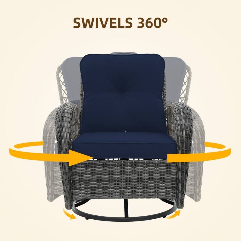 Patio Watcher 2-Piece Outdoor Gray Rattan 360 Degree Swing Patio Conversation Chair Set with Cushions