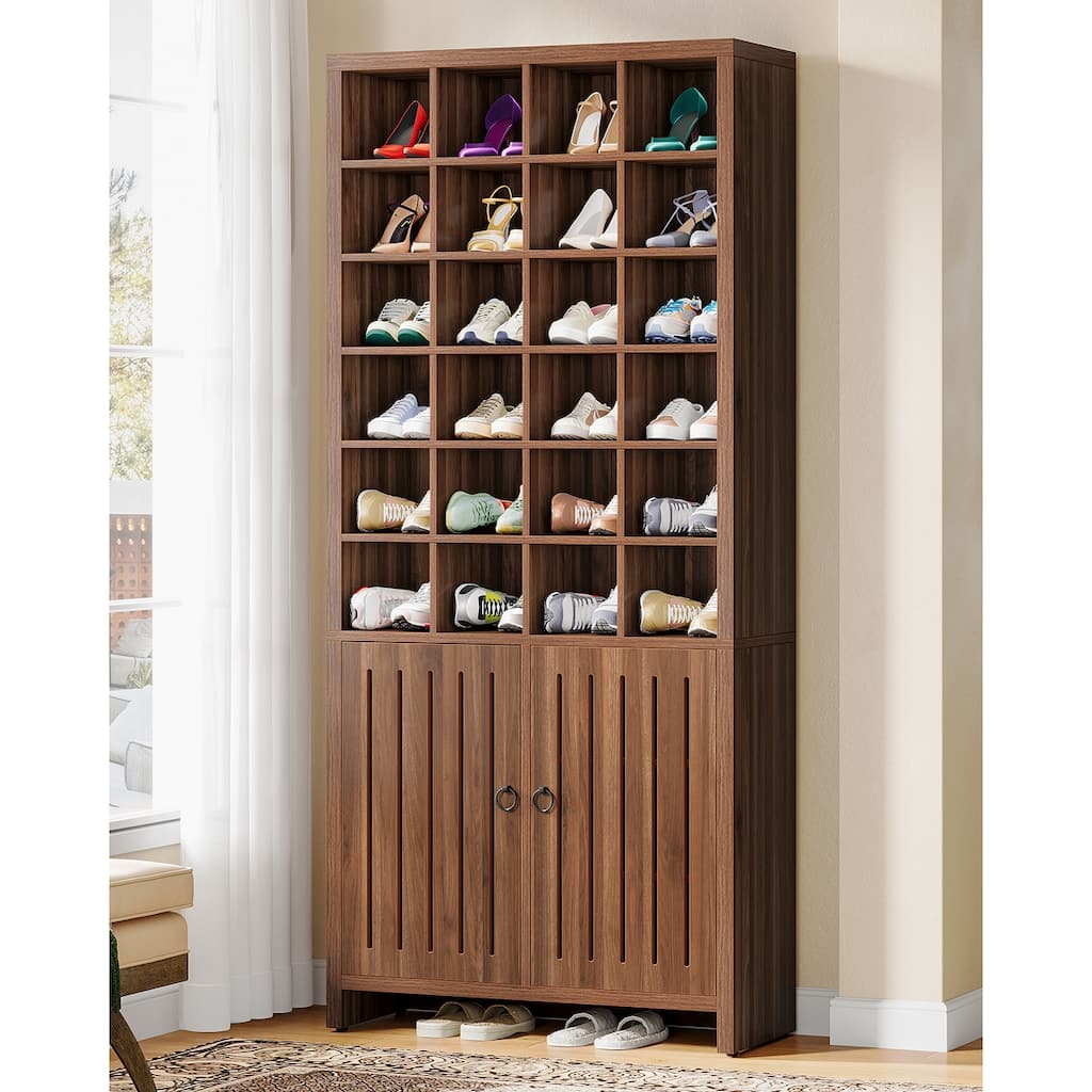70.9" Tall Shoe Storage Cabinet with Doors and 24 Cubbies