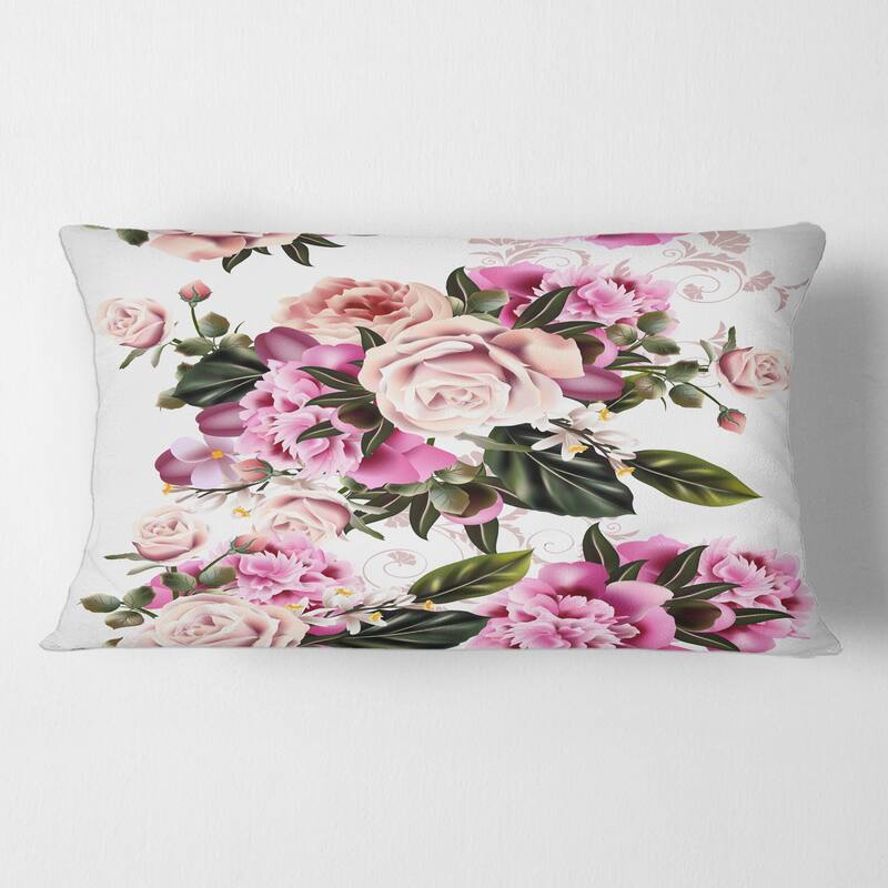 Designart 'Vintage Peony Flowers' Traditional Printed Throw Pillow - 12 x 20