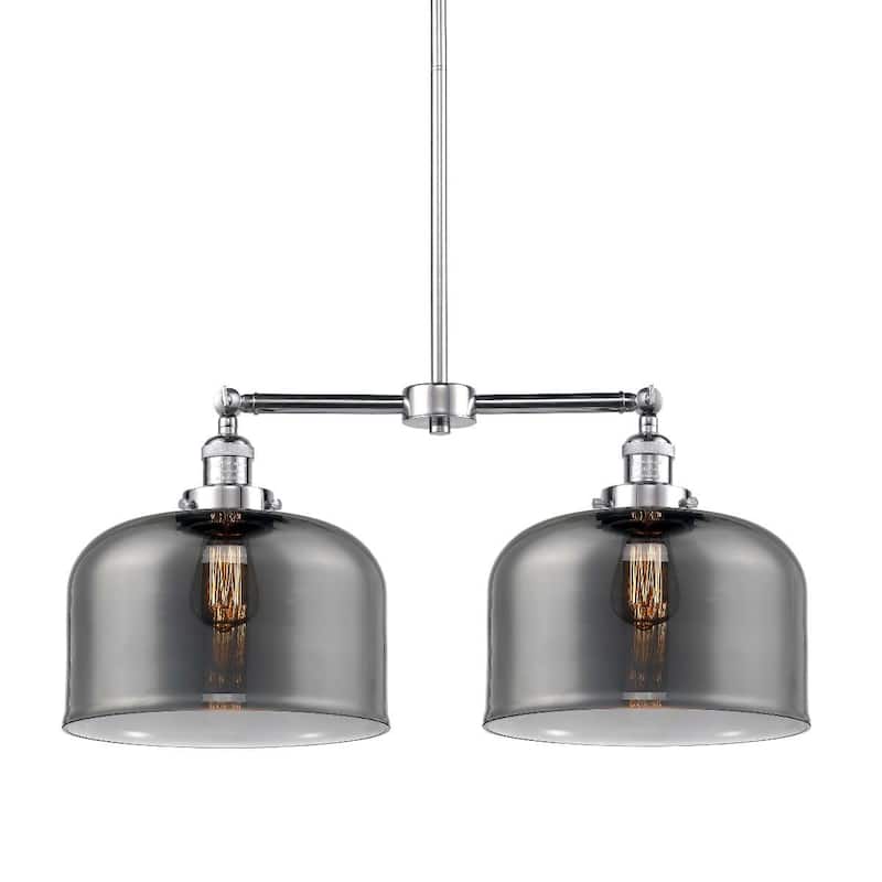 Innovations Lighting X-Large Bell 2 Light 21" Wide Linear Chandelier - Polished Chrome / Plated Smoked