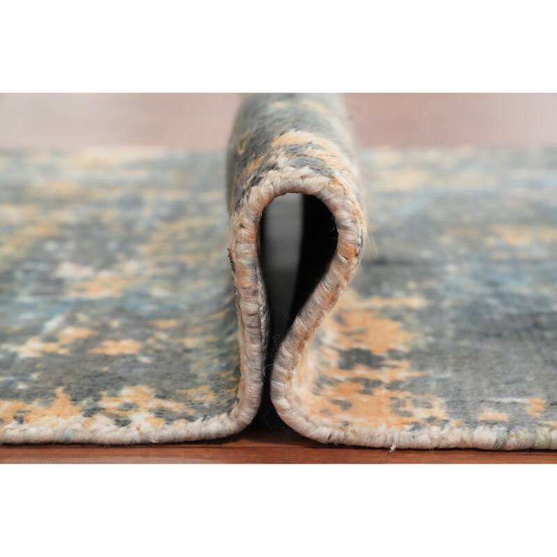 Hand Knotted Oriental Viscose Silk Carpet Modern All-Over Greys & Charcoal Abstract Area Rug - 4' 0'' X 2' 0''