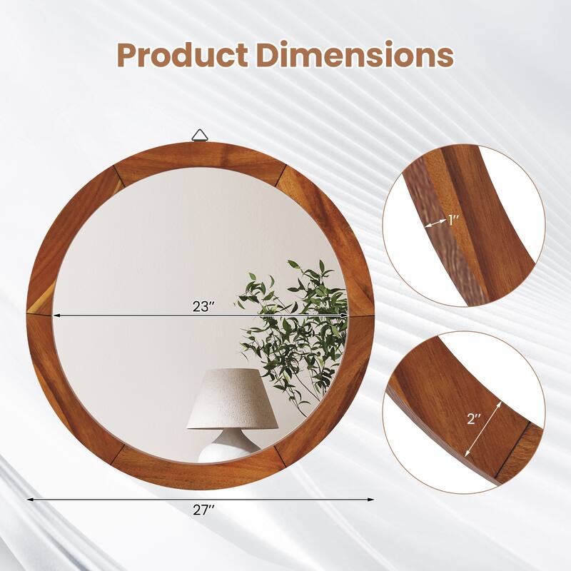 Gymax 27'' x 27'' Rustic Wall Mounted Decorative Mirror w/Solid Acacia