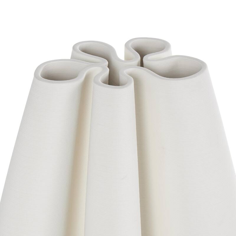 Ceramic Abstract Ribbed Dimensional Concaved Decorative Vase with Floral Shaped Rim - White - Roche River Decor
