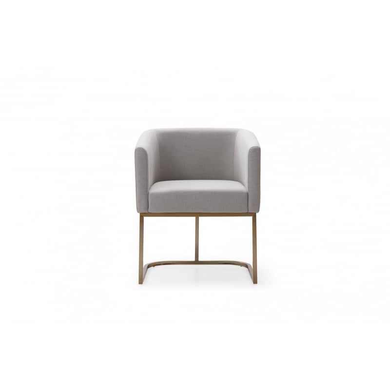 Light Gray And Antiqued Brass Upholstered Fabric Dining Arm Chair