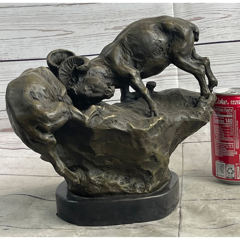 Two Rams Butting Heads Bronze Sculpture Statue Signed Art On Marble Base