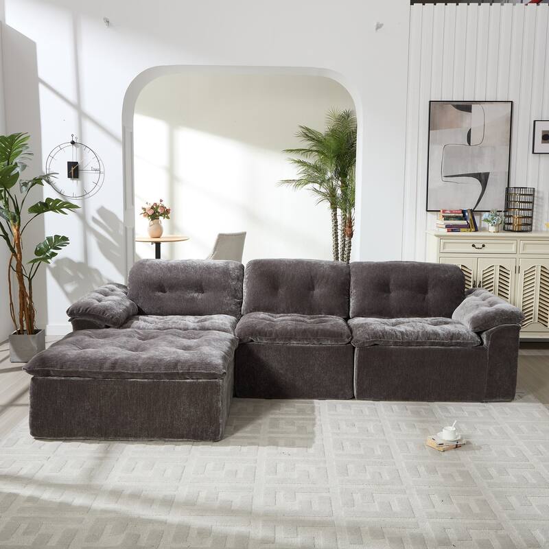 Modular Convertible Cushioned Sleeper Sofa Set - Grey(3 Seat+1 Ottoman)