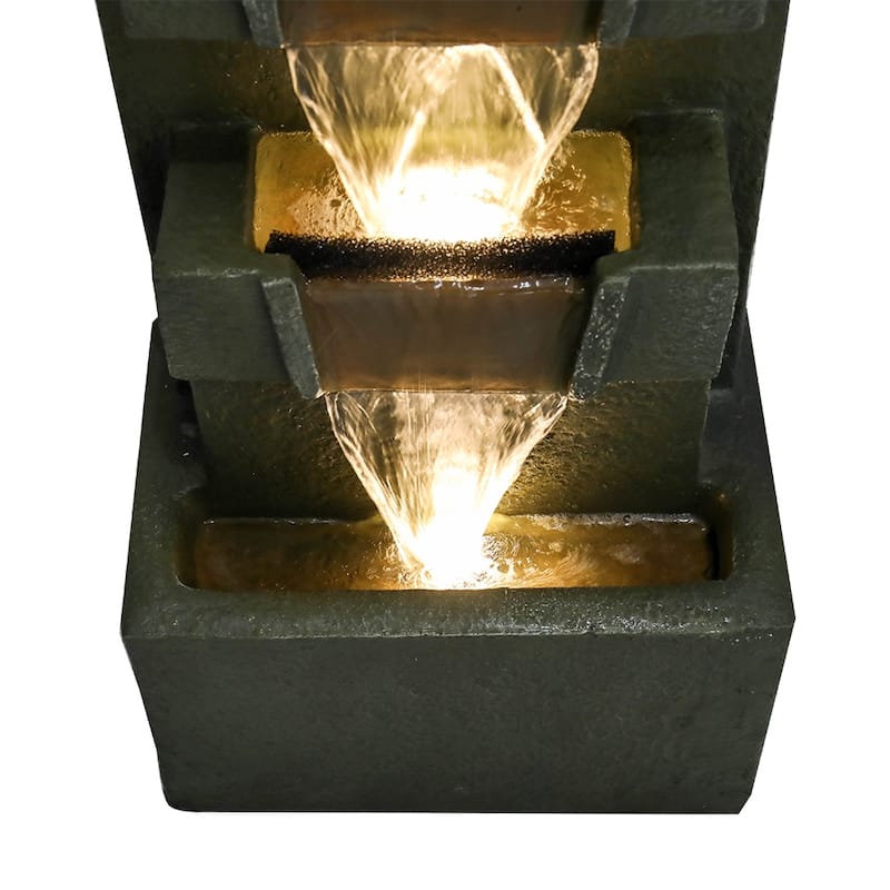 39.3-in High Floor Waterfall Fountain with LED Lights for Home Decor
