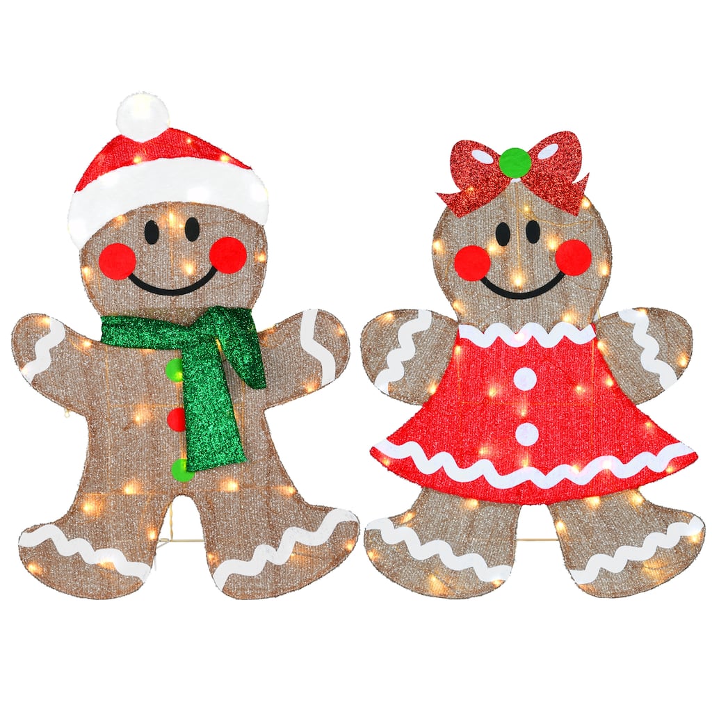 National Tree Company 35 in. Pre-Lit Gingerbread Cookie Couple - Champagne - 35 in