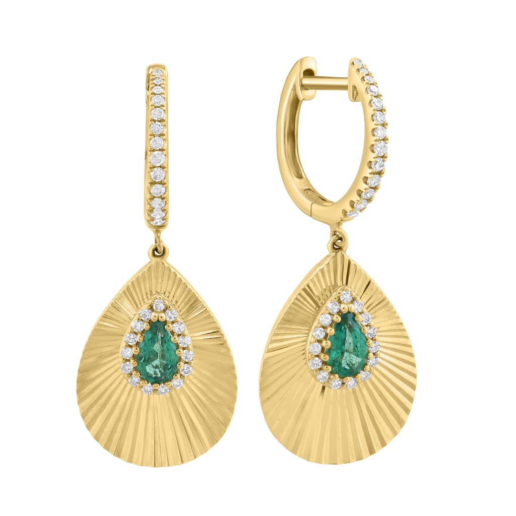 Effy 14k Yellow Gold Diamond and Emerald Earrings