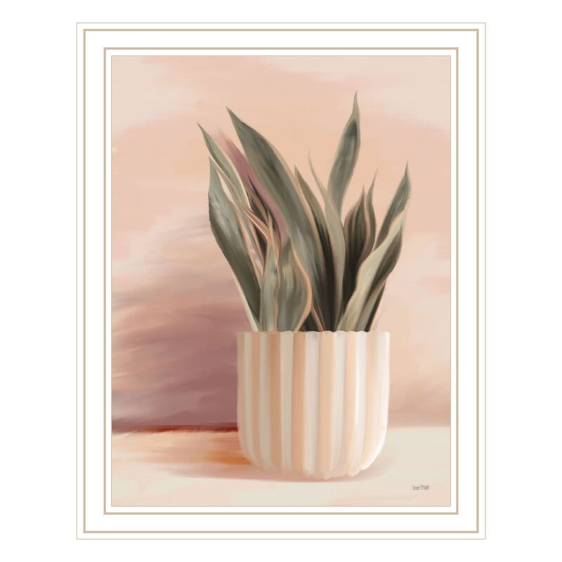 TrendyDecor4U Contemporary "Striped Bohemian Plant" Framed Print Wall Art - White