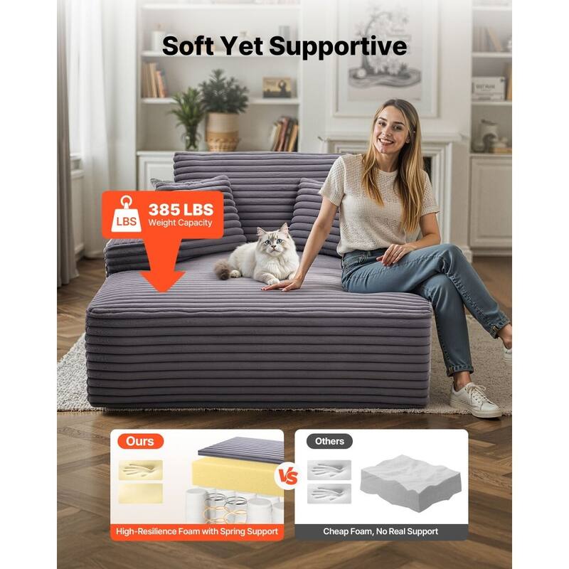 Faux Fur Chaise Lounge with Ergonomic Design, Pocket Springs and Pillows