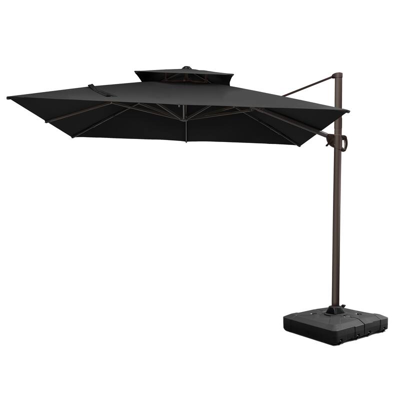 Pellebant 11X11FT Outdoor Patio Cantilever Offset 360 Degree Rotation Umbrella with Base Stand