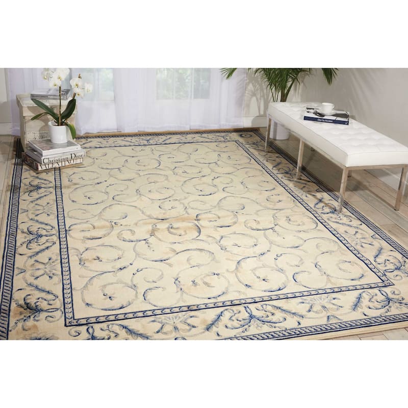 Nourison Somerset Traditional Bordered Floral Area Rug - 7' 9" x 10' 10" - Ivory/Blue - Rectangle