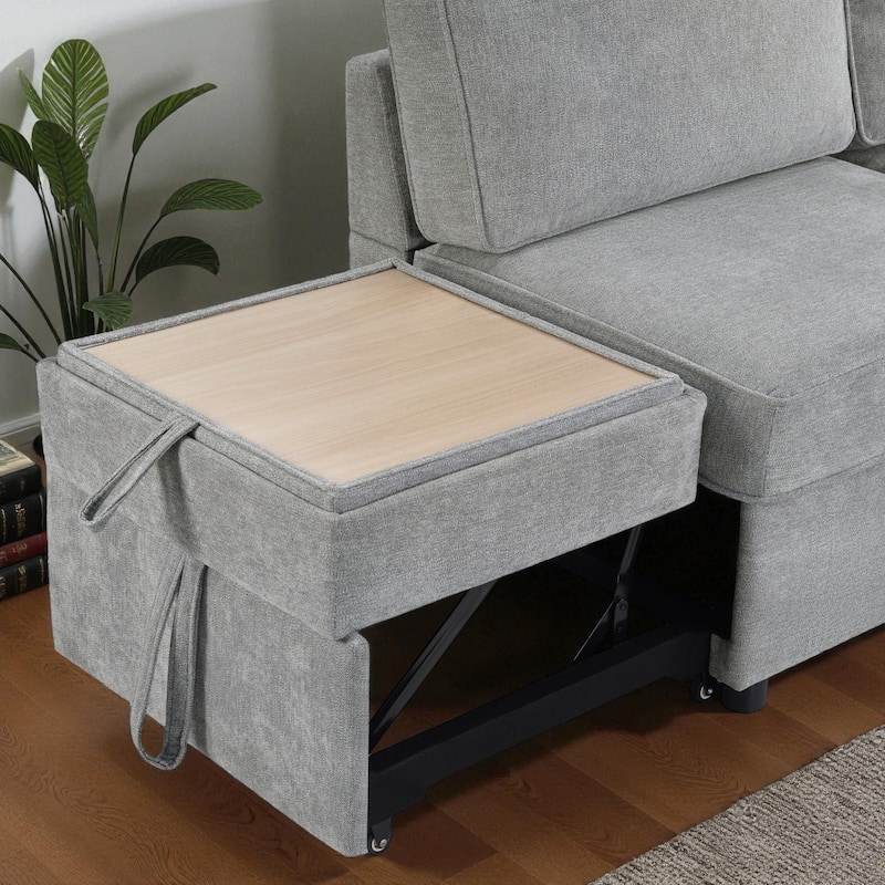 83.9" Convertible Sectional Sofa Bed with Dual Pull-Out Sleepers, Flip-Top Table, USB Ports, Cup Holder & Storage