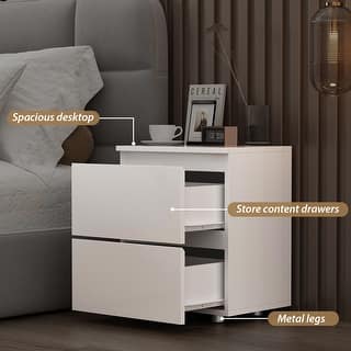 Nightstand Bedside Table Wood 2-Drawer End Table White/Brown