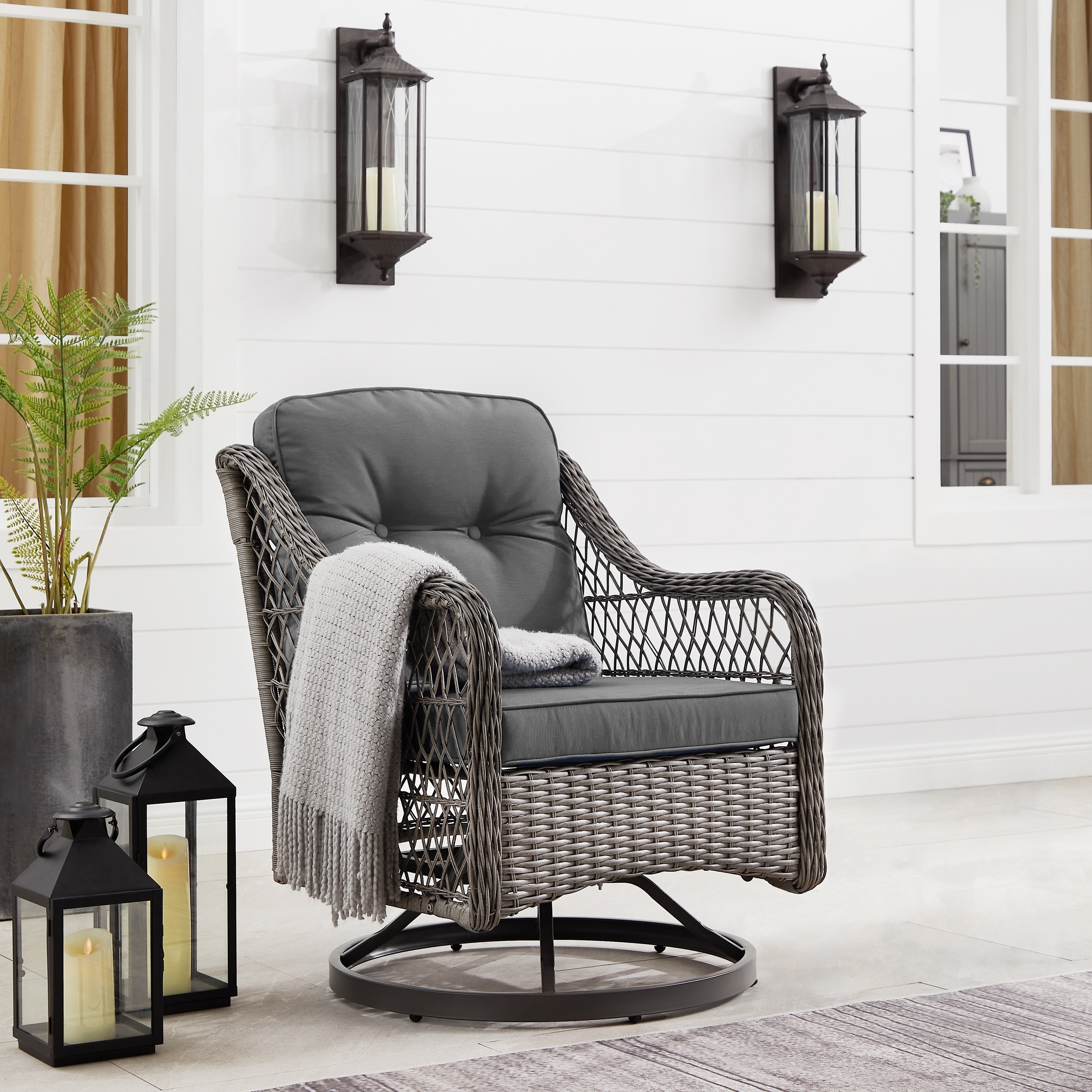 Grey wicker shop swivel chair