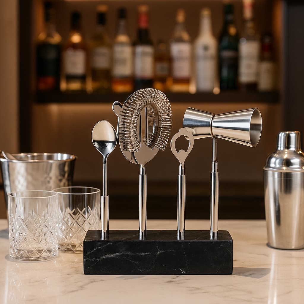 Marble Metal 4-Piece Bar Utensil Set - Black, 10" - 10.0"