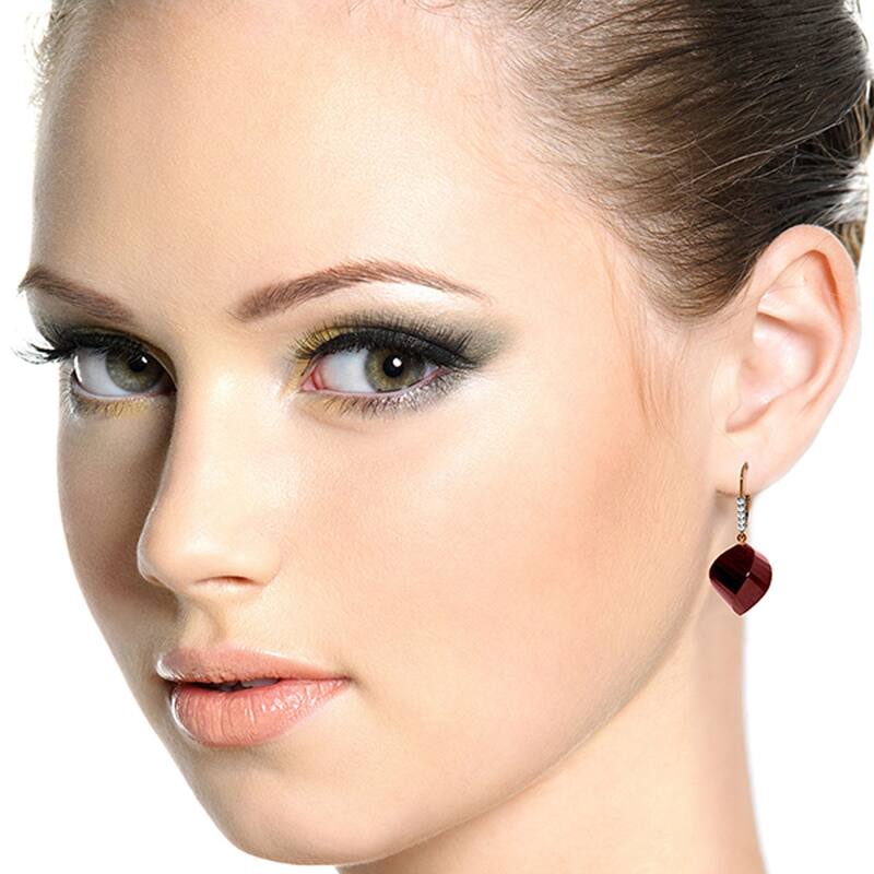 30.65 Carat 14K Solid Gold Leverback Earrings Diamond Briolette Ruby