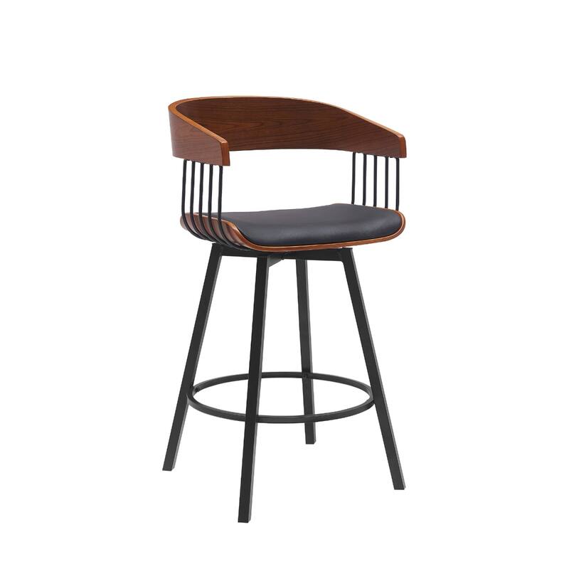 Modern Faux Leather Swivel Counter Stool with Arms and Footrest 27" Seat Height and Metal Legs