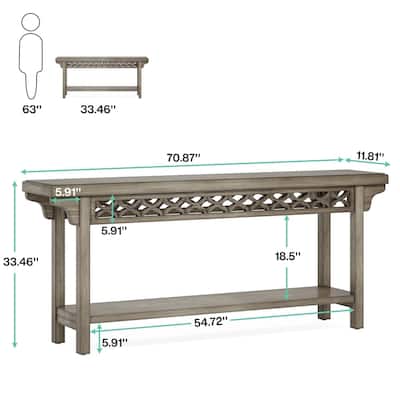 70.8 Inch Farmhouse Solid Wood Long Console Table Sofa Table
