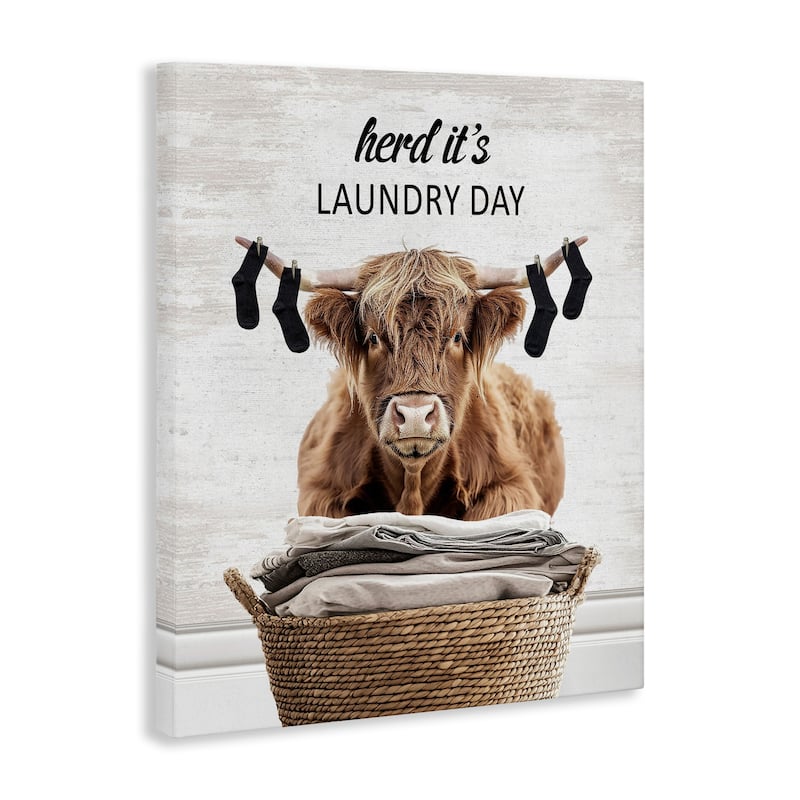 Stupell Laundry Cattle with Hanging Socks Canvas Wall Art Design By Lettered and Lined