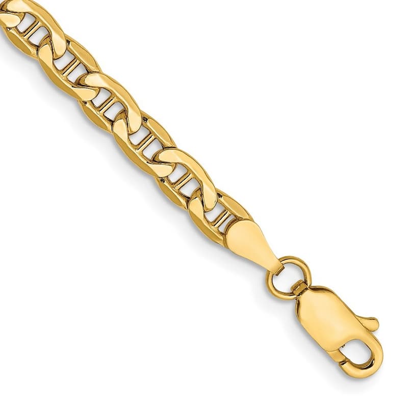Curata 14k Yellow Gold Hollow Polished Lobster Claw Closure 4.1mm Semi-solid Anchor Chain Bracelet - 7 Inch