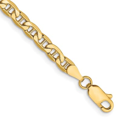 Curata 14k Yellow Gold Hollow Polished Lobster Claw Closure 4.1mm Semi-solid Anchor Chain Bracelet - 7 Inch