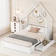 preview thumbnail 3 of 22, Queen Size Platform Bed Kids Floor Bed with House & Guardrail Frame Design Headboard and 2 Storage Drawers, No Box Spring Needed
