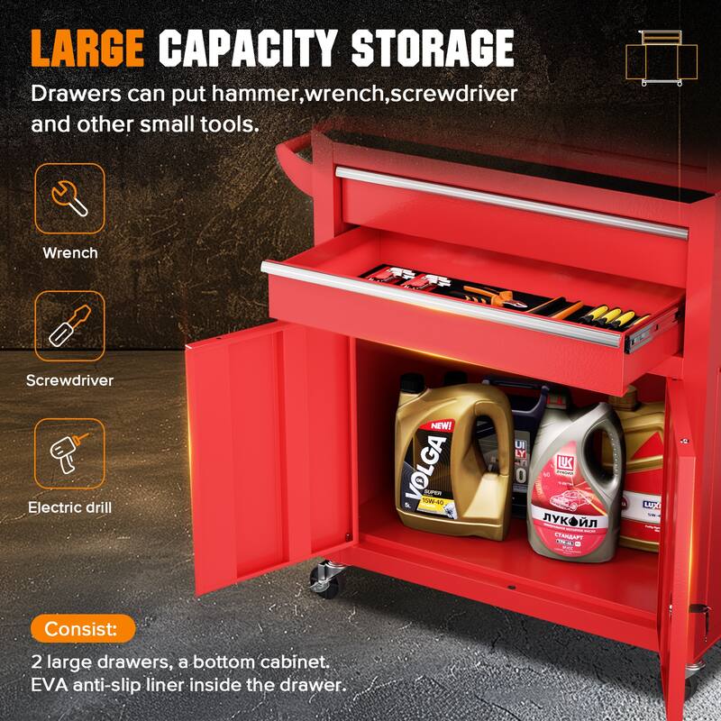 8-Drawer 2 in 1 Rolling Tool Chest Cabinet Garage Storage Toolbox with Detachable Top Tool Box and Universal Lockable Wheels