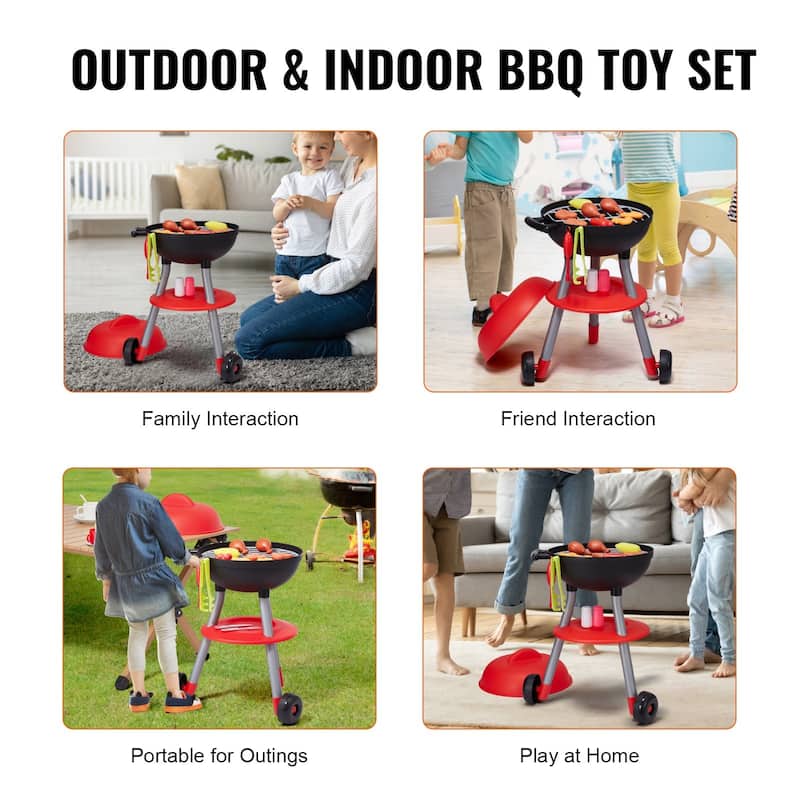 Black Red Plastic Grill Playset with Lights and Sounds for Kids - 16.9” L x 14.5” W x 23.23” H