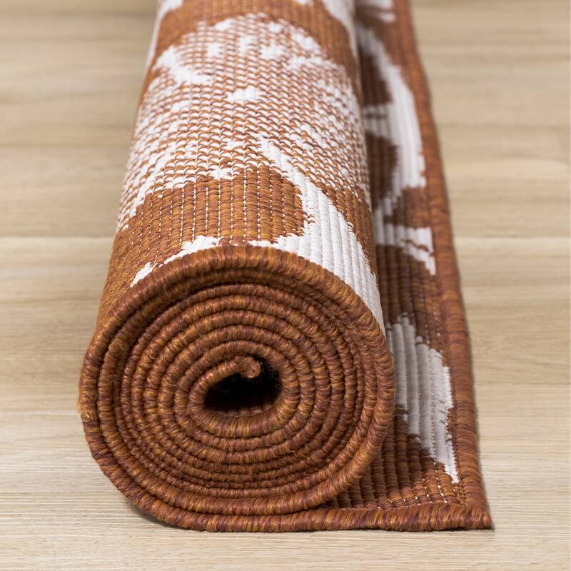 Orange Cream Reversible Floral Indoor/Outdoor Area Rug