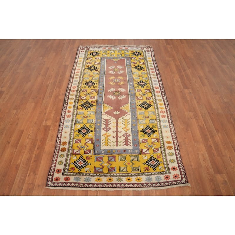 Hand Knotted Oriental 100% Wool Carpet Transitional Tribal Yellow & Gold Anatolian Area Rug - 6' 8'' X 3' 8''