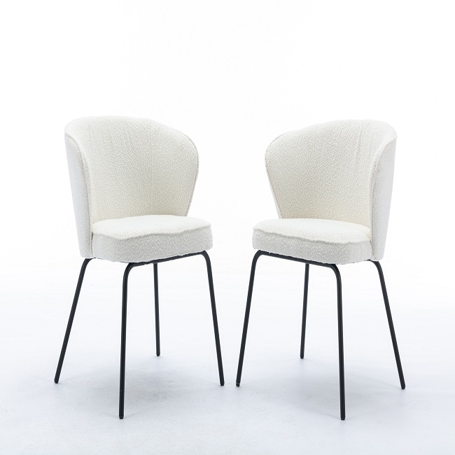 042-Set of 2 Dining Chair Featuring Boucle Fabric and Black