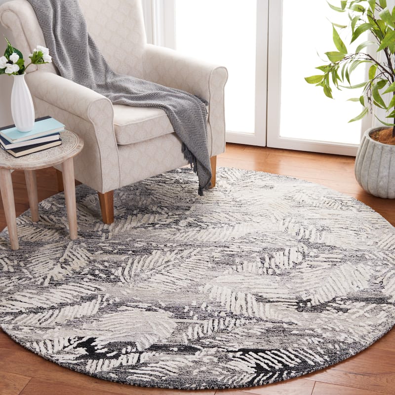 SAFAVIEH Handmade Glamour Shag Contemporary Rug - 6' Round - Black/Ivory
