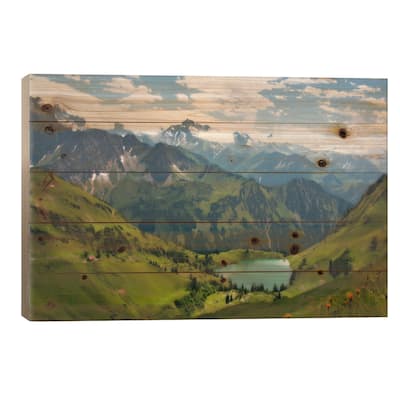 Swiss Alps Spring Mountain Landscape Print On Wood by Unknown Artist - Multi-Color