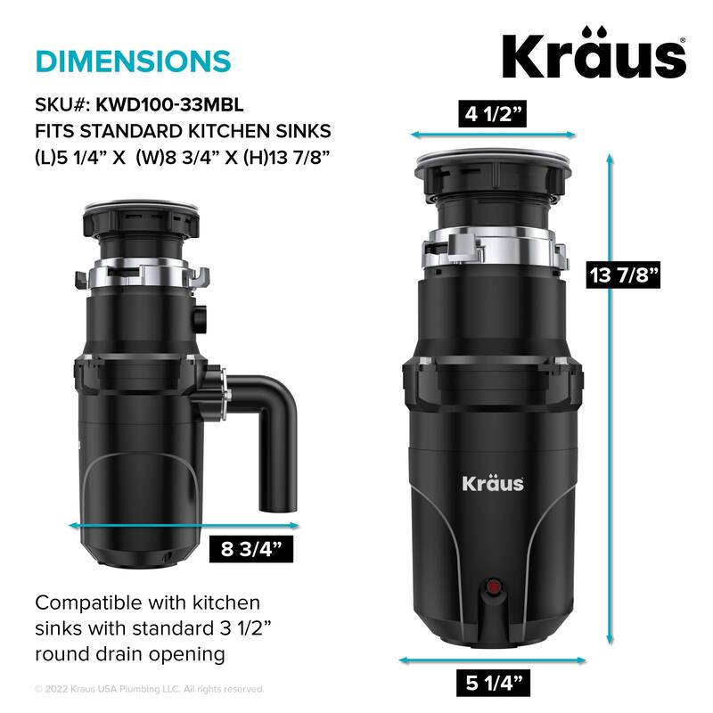KRAUS WasteGuard Continuous Feed Garbage Disposal for Kitchen Sinks