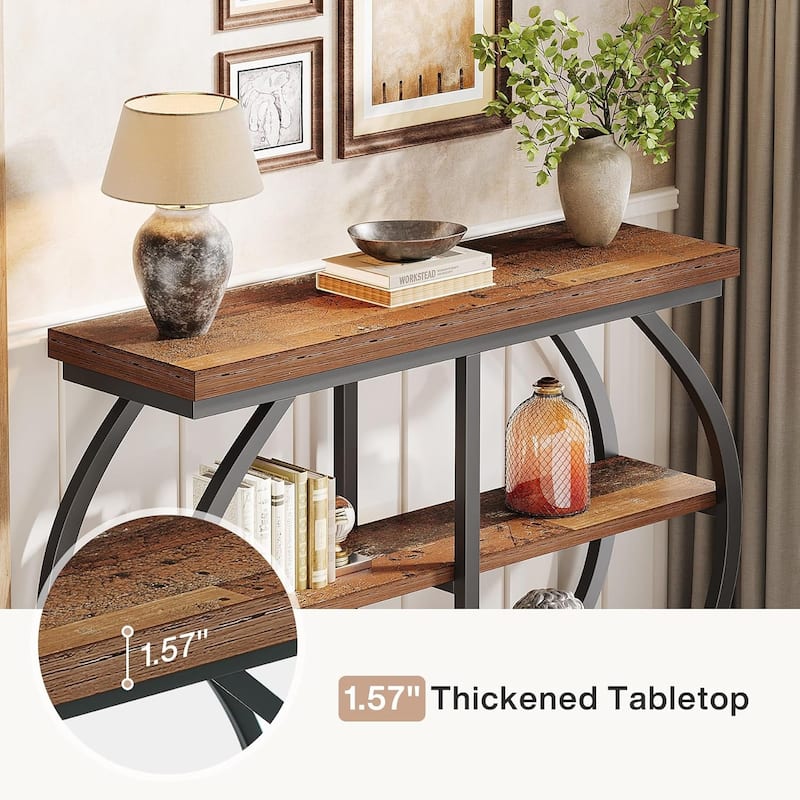 41.3" Industrial 3-Tier Console Table with Arched Metal Frame and Shelves - 11.8"D × 41.3"W × 31.5"H