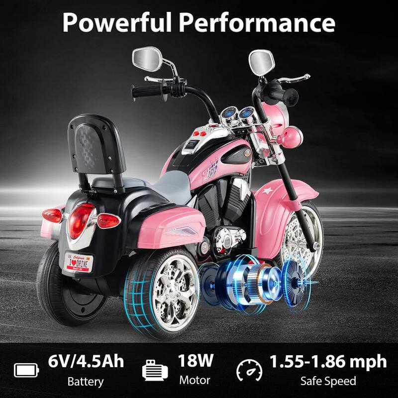 Gymax 6V Electric Kids Motorcycle 3-Wheel Ride On Toy w/ Adjustable