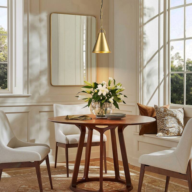 7.3" 1-Light Retro Brass Finish Pendant Light with Cone Shade for use in Bedroom, Kicthen Island