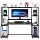 preview thumbnail 7 of 5, 70 inces gaming desk ,modern black computer desk with hutch storage shelf