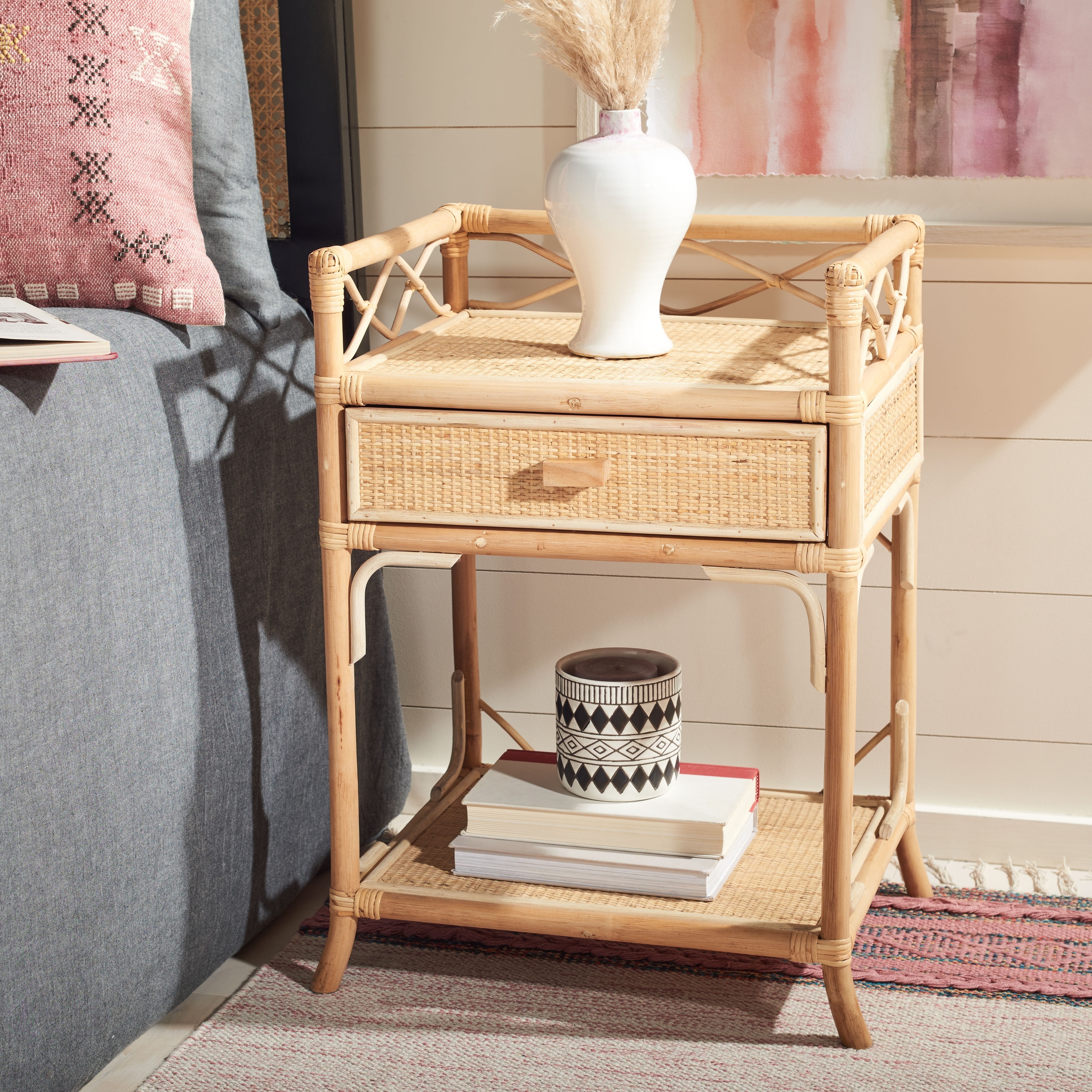 SAFAVIEH Mckayla Boho Wood Nightstand, Fully Assembled