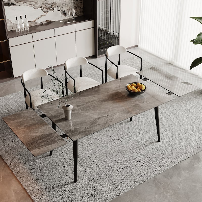 94.48" Rectangular Extendable Sintered Stone Dining Table