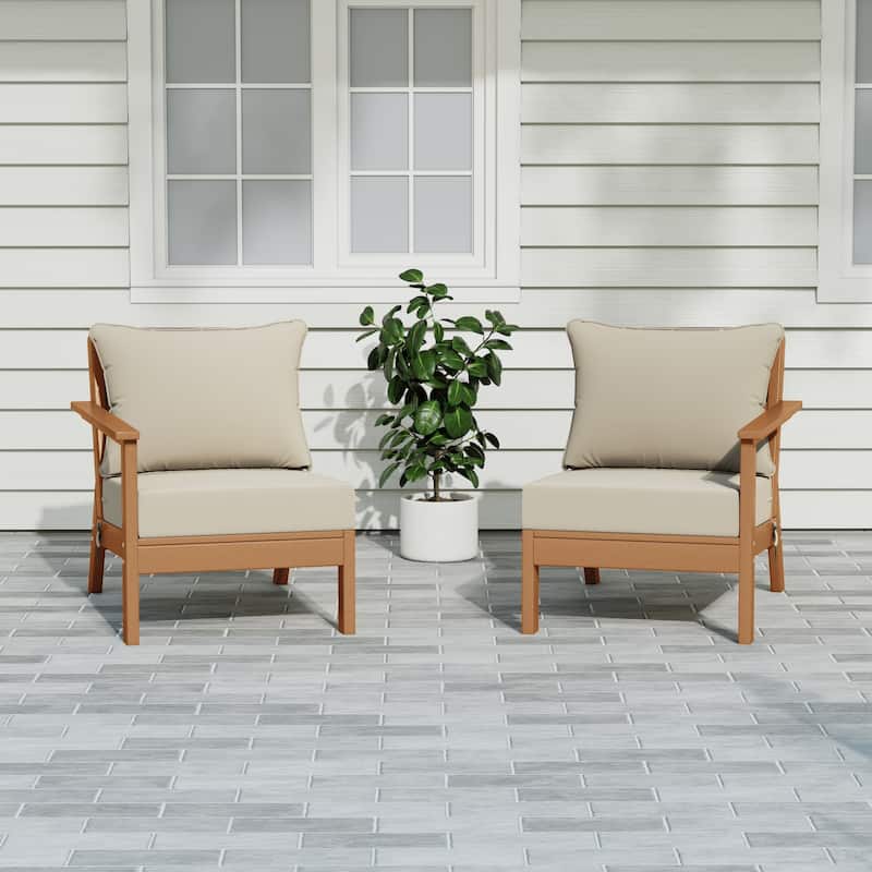Polytrends Birchwood All Weather HDPE Outdoor Patio Deep Seating Teak Loveseat (2-Piece)