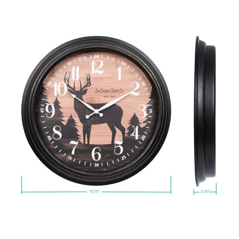 La Crosse Clock 433-3841D 15.75" Outdoor Northwoods Deer Quartz Clock